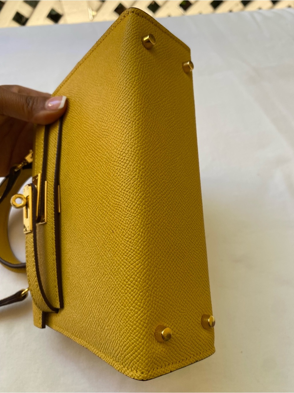 Lily and Bean Hettie Yellow Leather Top-Handle Crossbody Bag kelly style - Picture 7 of 9